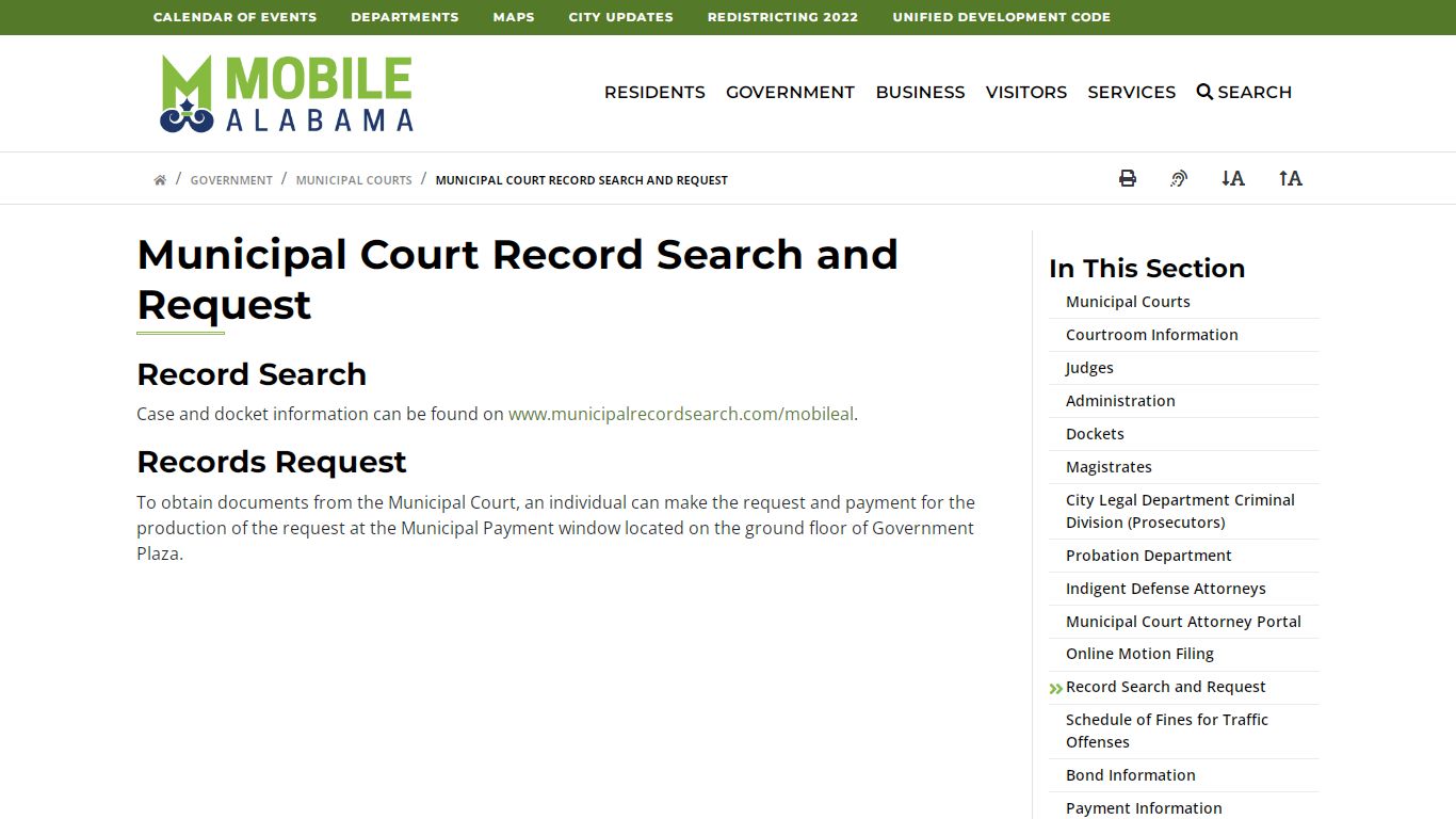 Municipal Court Record Search And Request : City of Mobile
